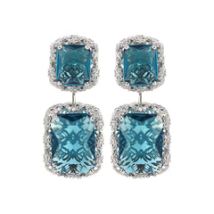 Sparky Blue  Rhinestone Halo Earrings