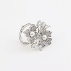 Half Floral Pearl Embellished Ring