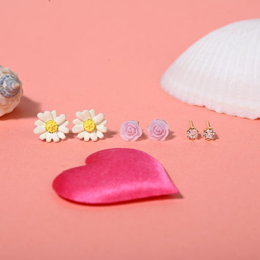 925 Silver Teddy, Daisy & Heart – Kids Stud Trio