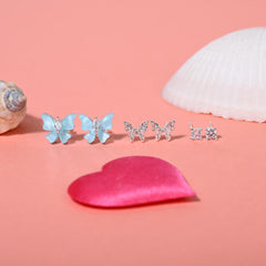 Kids' Dainty Blue Butterfly 925 Silver Stud Trio