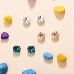 Kids' 925 Silver Vibrant Square Cut CZ Stud Set (3-Pair)