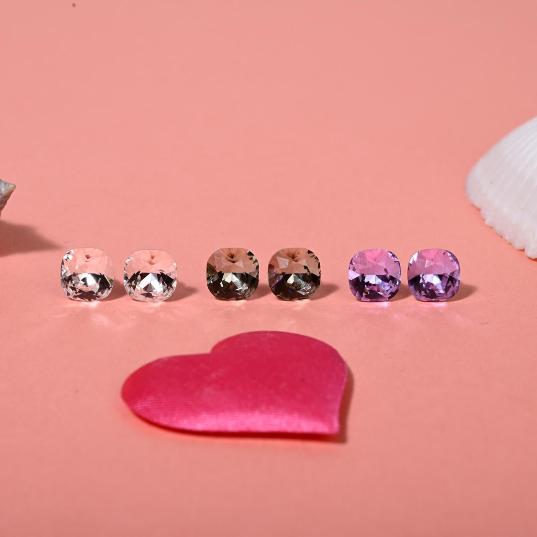 Kids' 925 Silver Purple Sparkle Square Stud Set (3-Pair)