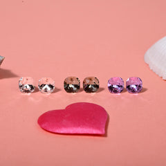 Kids' 925 Silver Purple Sparkle Square Stud Set (3-Pair)