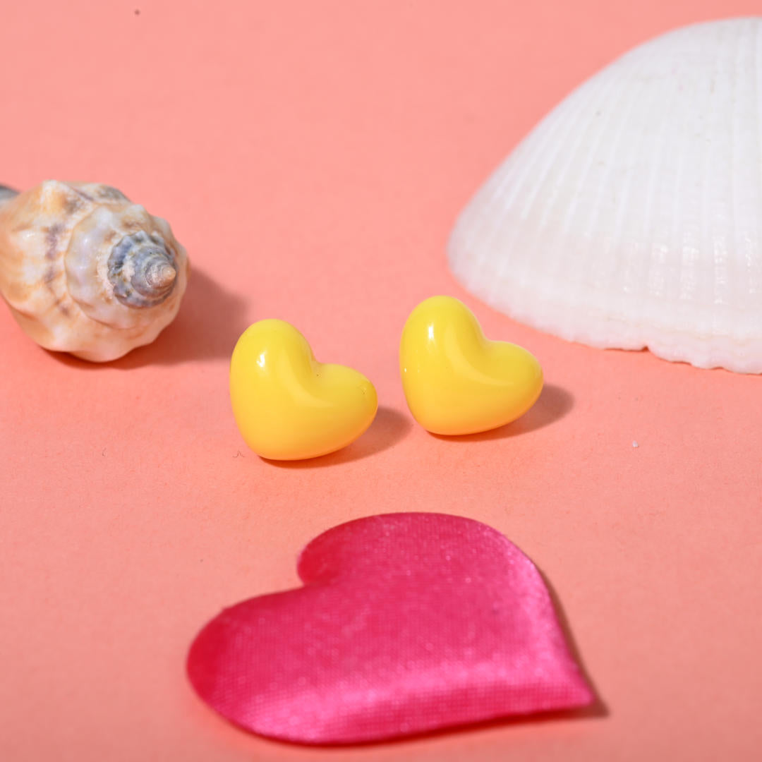 Kids' 925 Silver Sunny Yellow Enamel Heart Studs (Pair)
