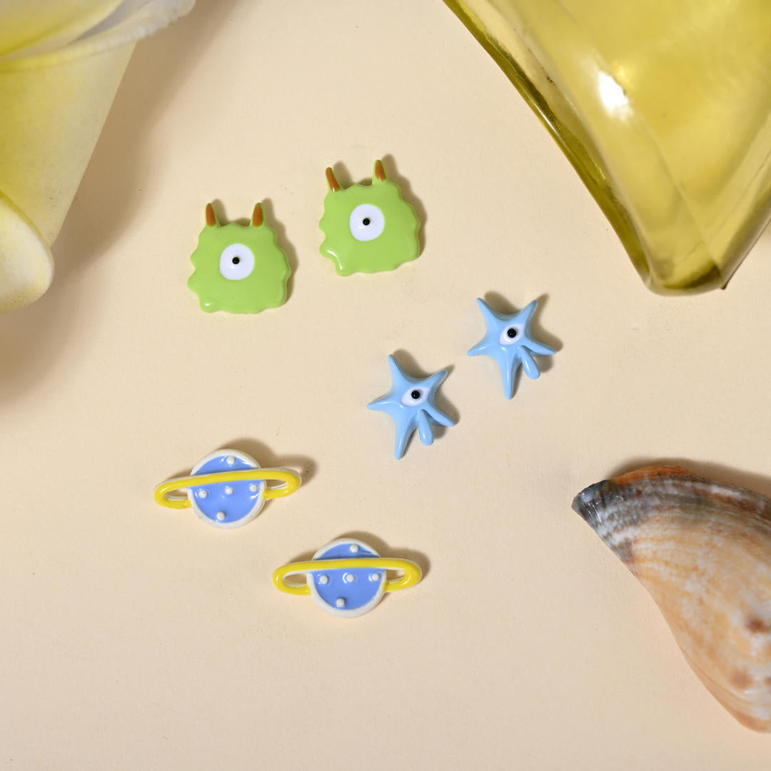 925 Silver Space Monster Earring Set(3 pair)