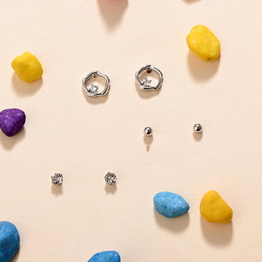 Everyday Silver Essentials Earring Set (925 Silver, 3-Pair)