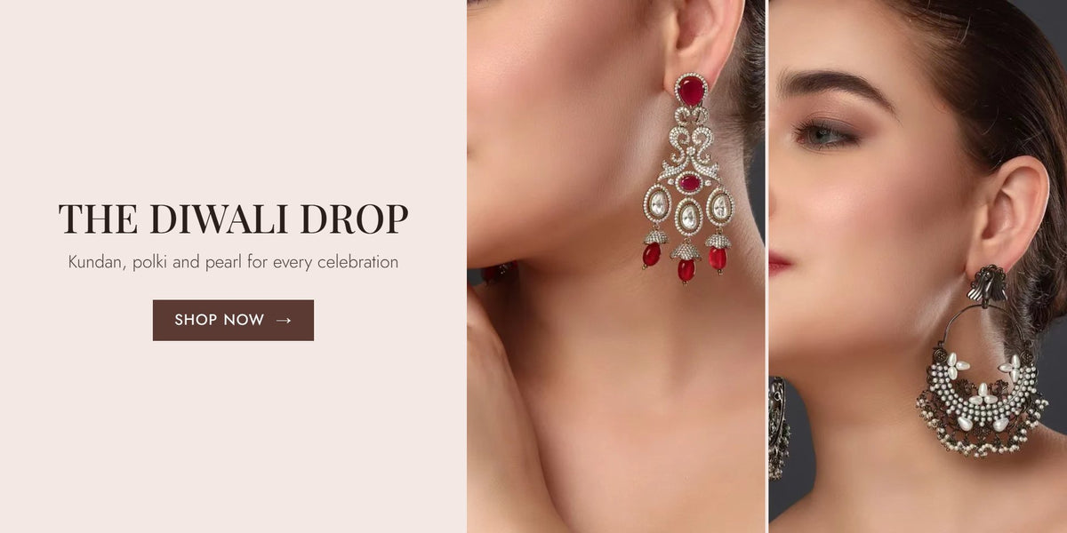 The Diwali Drop: kundan and pearl earrings by Reenisaa